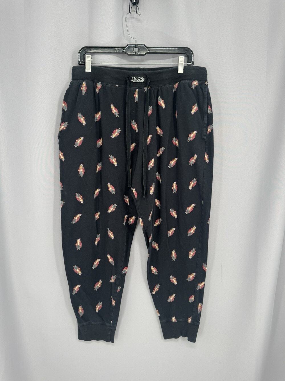 Polo Ralph Lauren Men XL Logo Knit Jogger Pajama Polo Bear Sleep Pants Black